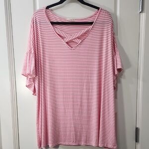 Striped V-Neck Short Sleeve Tee 3X